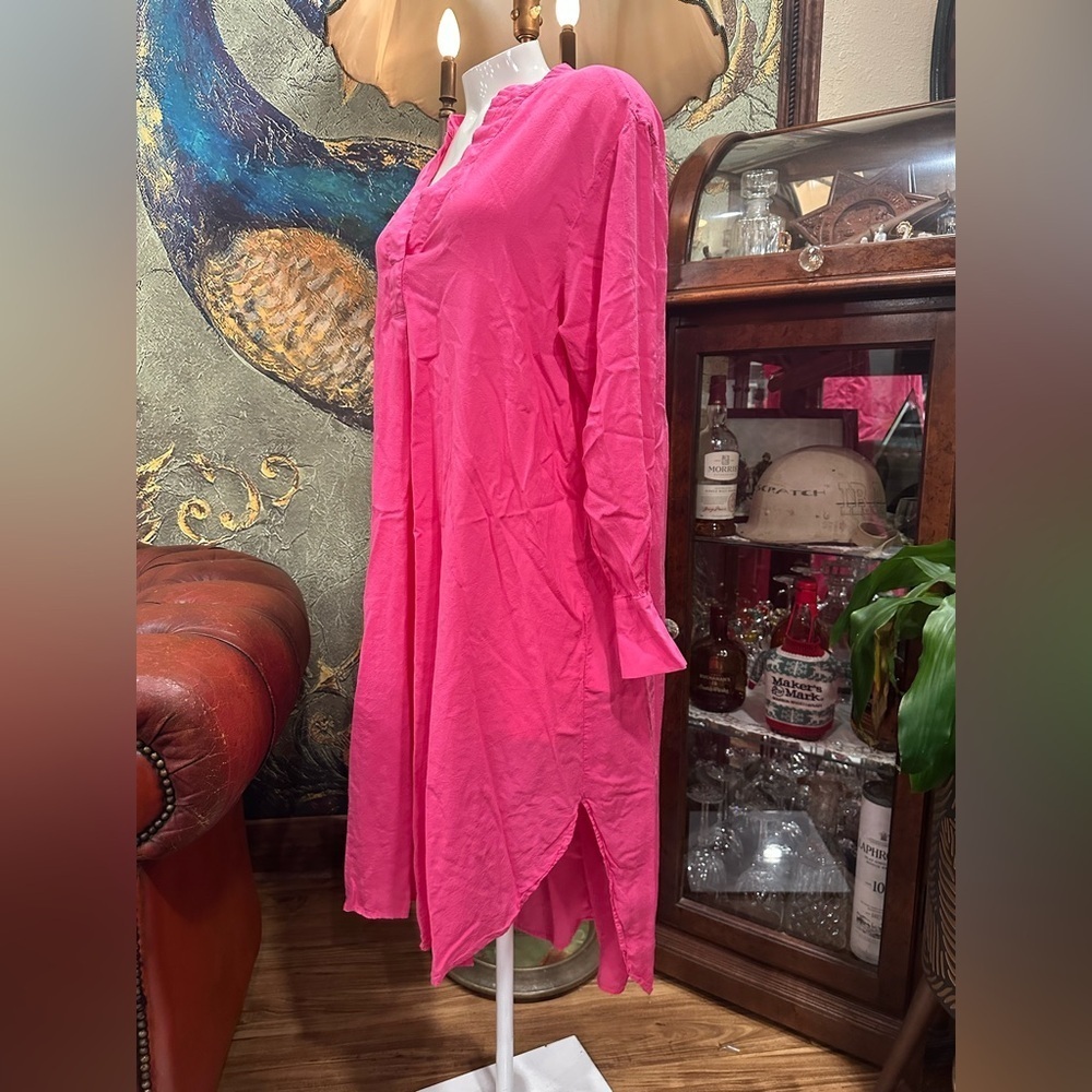 H&M Hot Pink Lyocell Blend V-Neck Kaftan Tunic Resort Dress Size Small - Picture 4 of 10